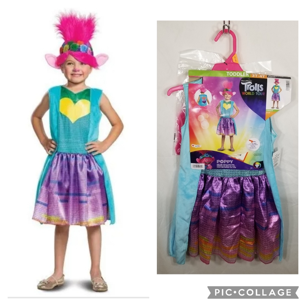 New Toddler Disguise Trolls World Tour Poppy Rainbow Halloween Costume 3T-4T
